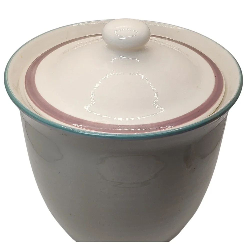 Pfaltzgraff Juniper‎ Large Canister with Lid Cream Green and Pink Food Storage